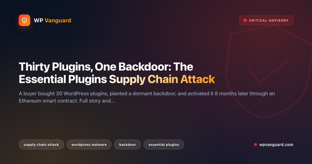Thirty Plugins, One Backdoor: The Essential Plugins Supply Chain Attack