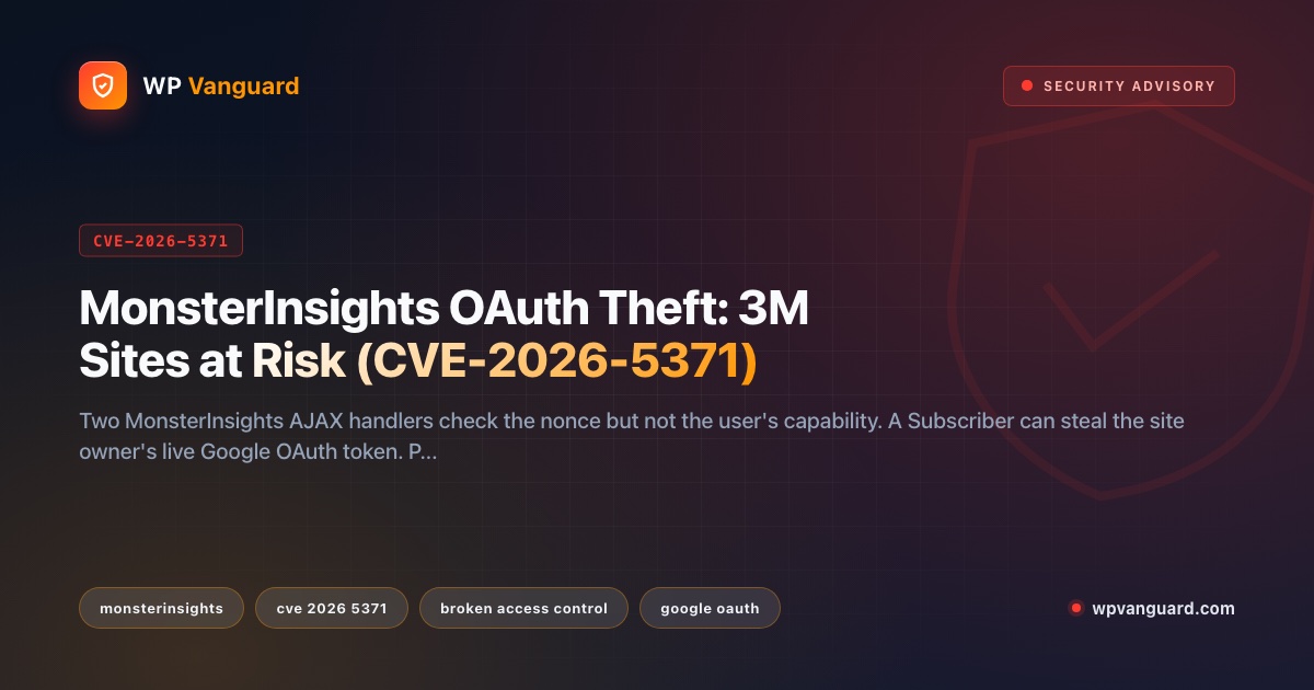 MonsterInsights OAuth Theft: 3M Sites at Risk (CVE-2026-5371)