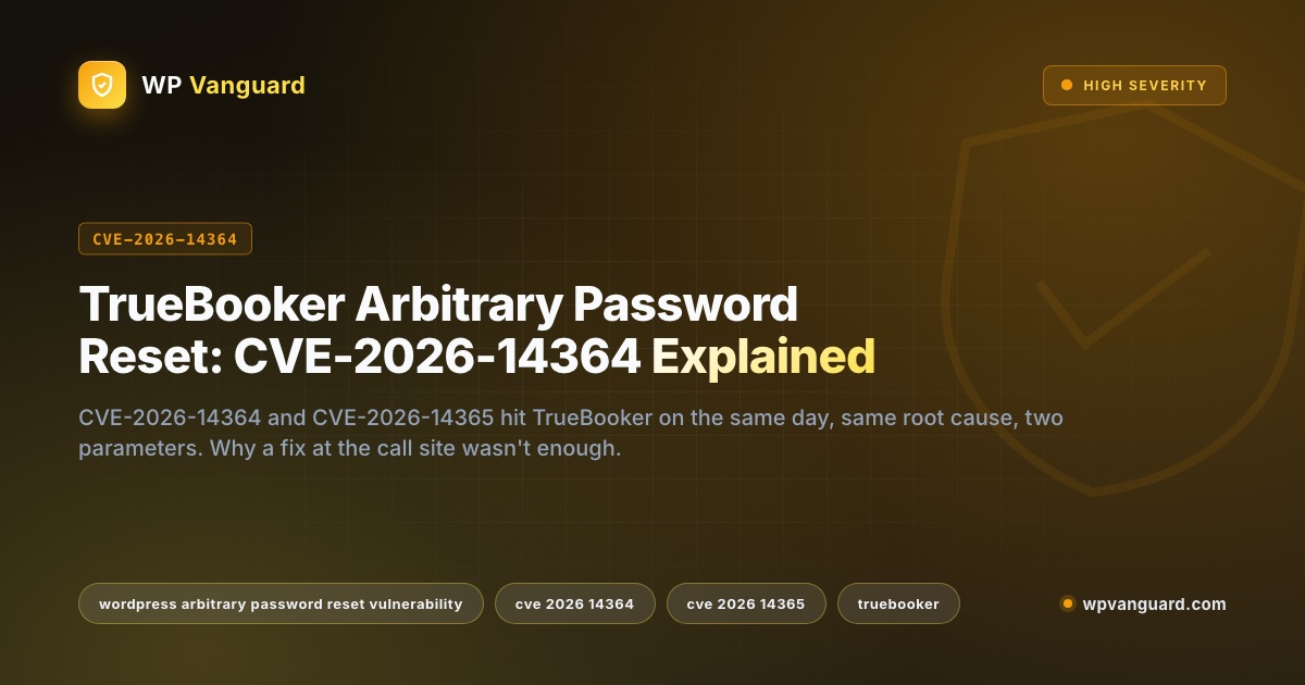 TrueBooker WordPress Arbitrary Password Reset: CVE-2026-14364