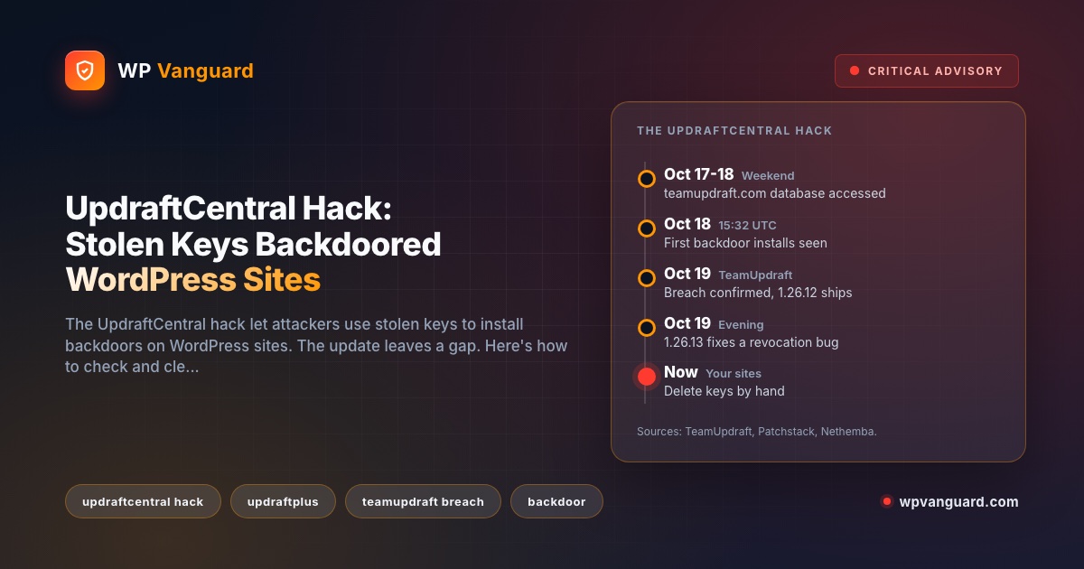 UpdraftCentral Hack: Stolen Keys Backdoored WordPress Sites
