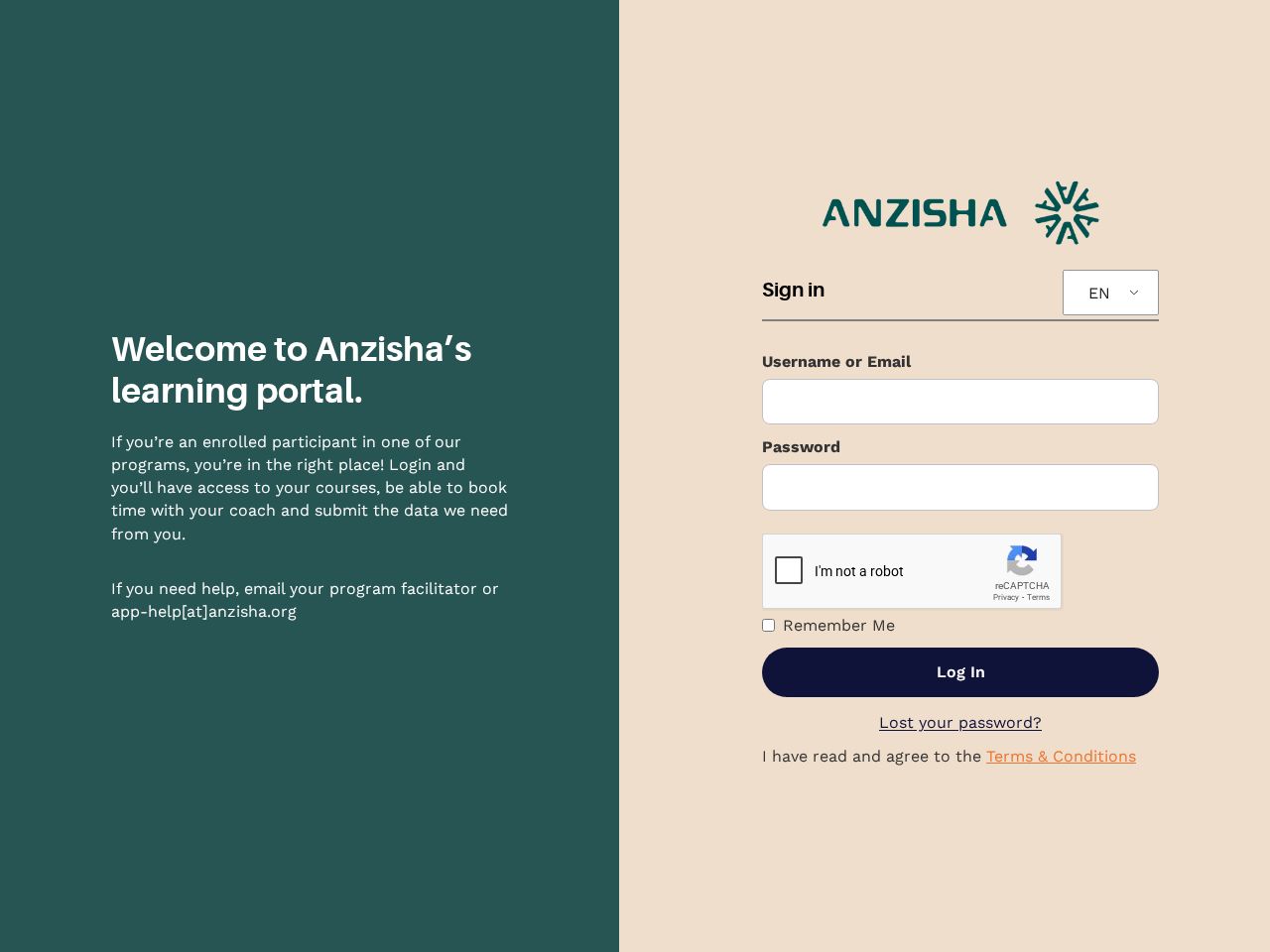 Screenshot of https://app.anzisha.org