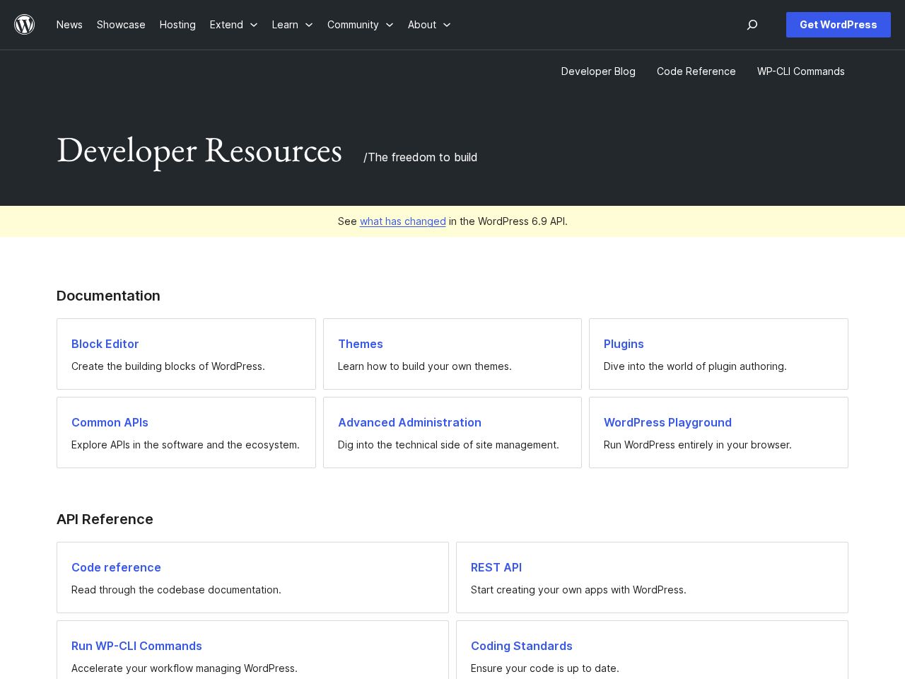 Screenshot of https://developer.wordpress.org
