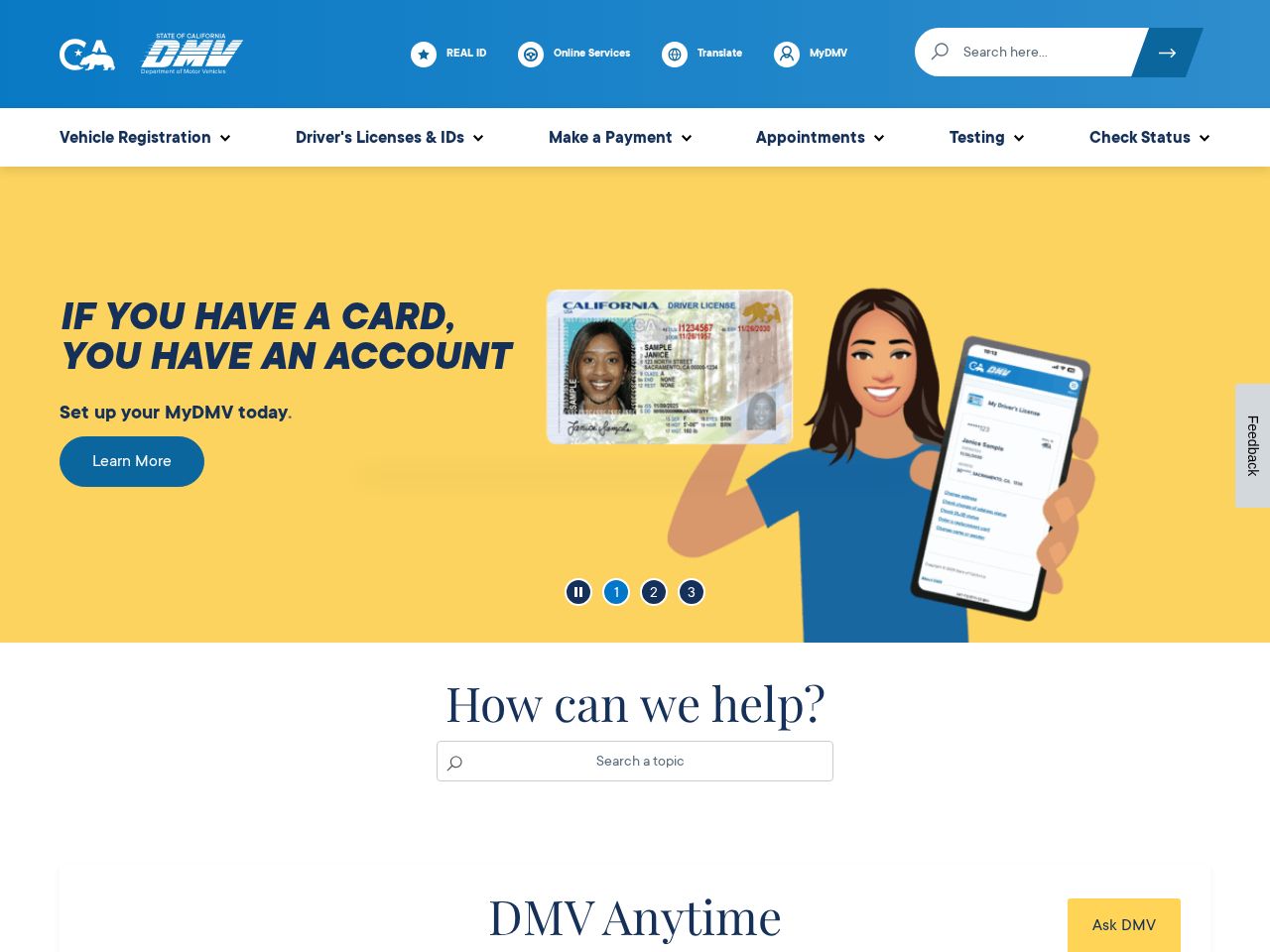 Screenshot of https://dmv.ca.gov