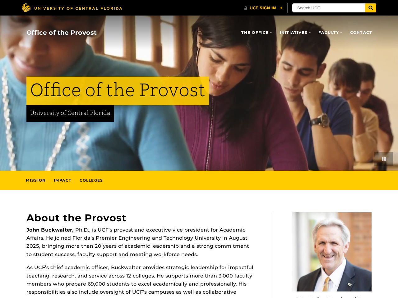 Screenshot of https://provost.ucf.edu