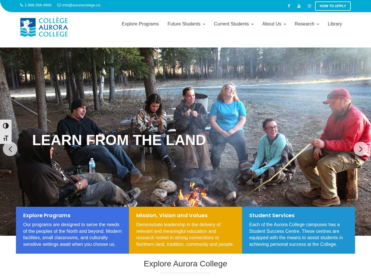 Screenshot of https://www.auroracollege.nt.ca