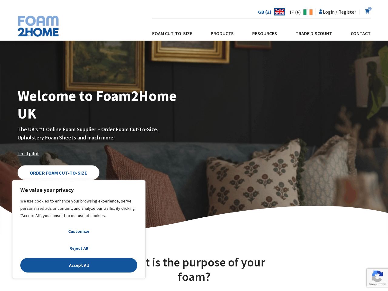 Screenshot of https://www.foam2home.co.uk